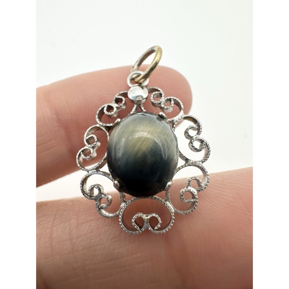 Vintage Sterling Silver Filigree Gemstone Pendant